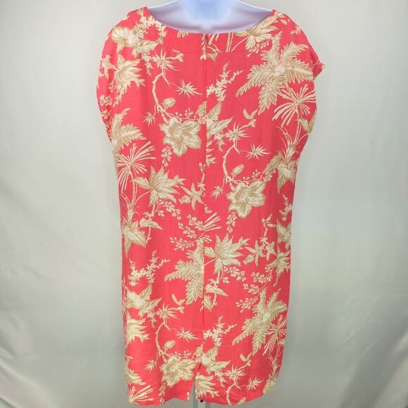 J Jill Dress Womens Large Pink Linen Travel Floral Resort Cruise Vacation Shift - Picture 2 of 13
